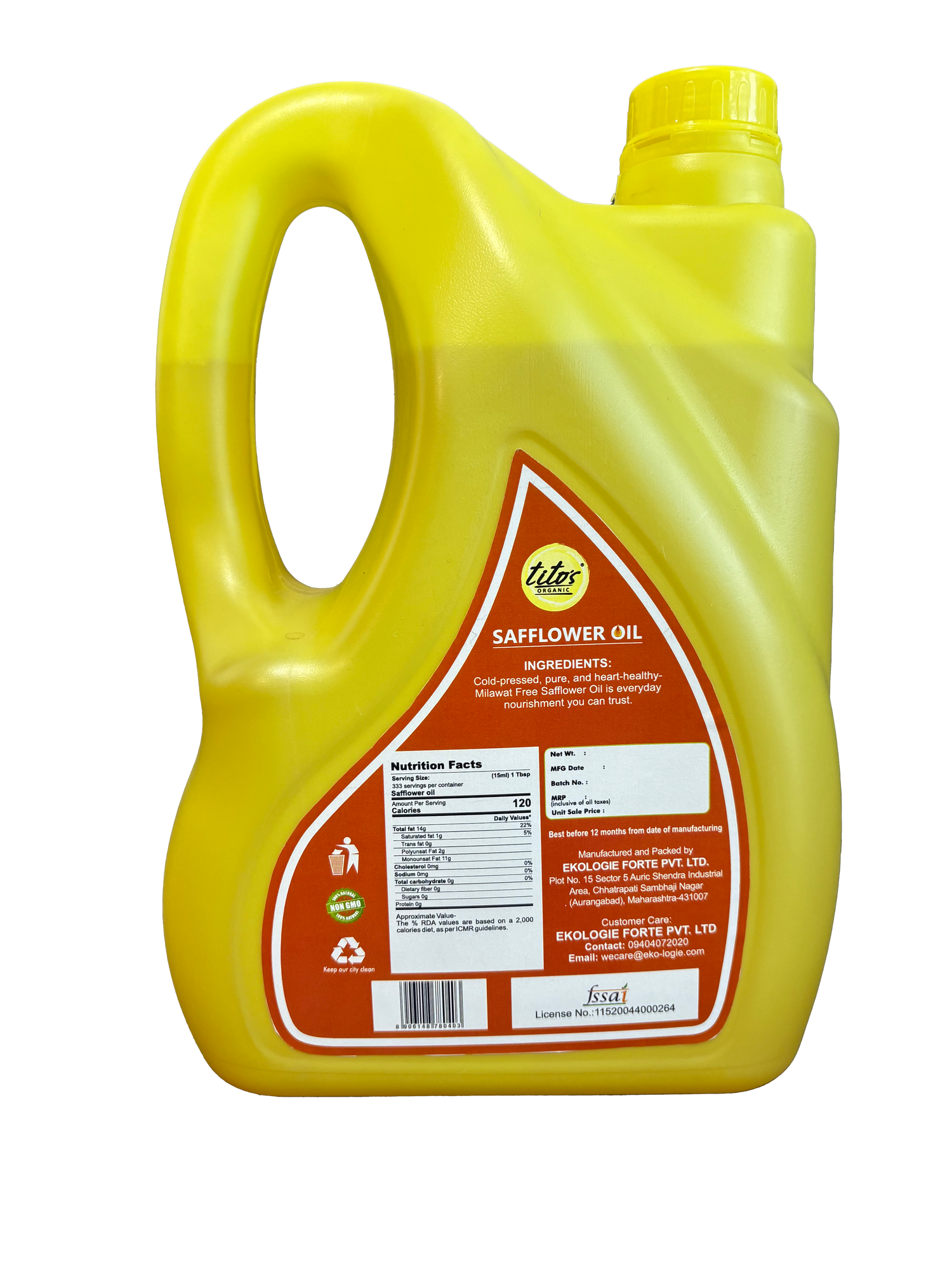 Tito's Organic Safflower Oil - 5 Ltr