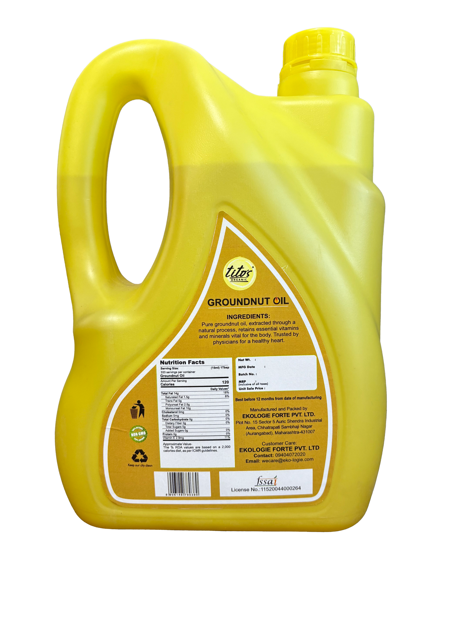 Tito's Organic Groundnut Oil - 5 Ltr