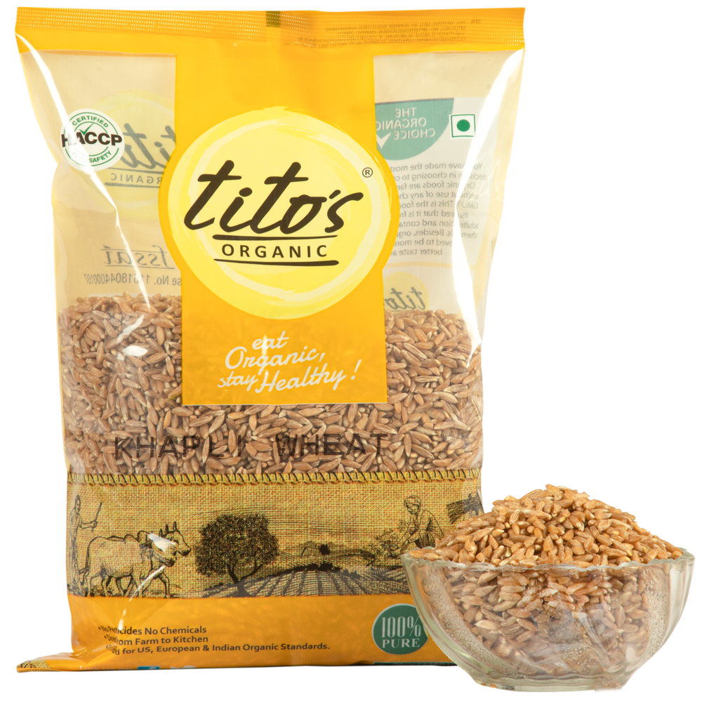 Tito’s Organic Khapli Wheat (Emmer / Diabetic Wheat) – 1kg | Low GI Whole Grain | Stone Milled | High Fibre | Certified Organic