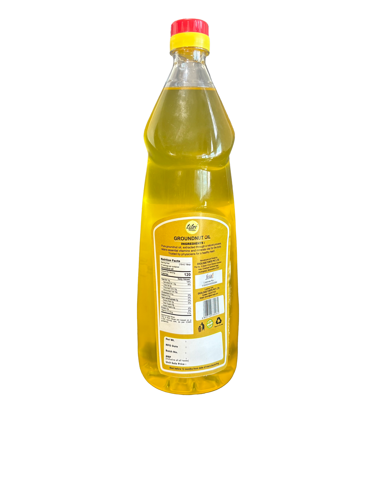 Tito's Organic Groundnut Oil - 1 Ltr