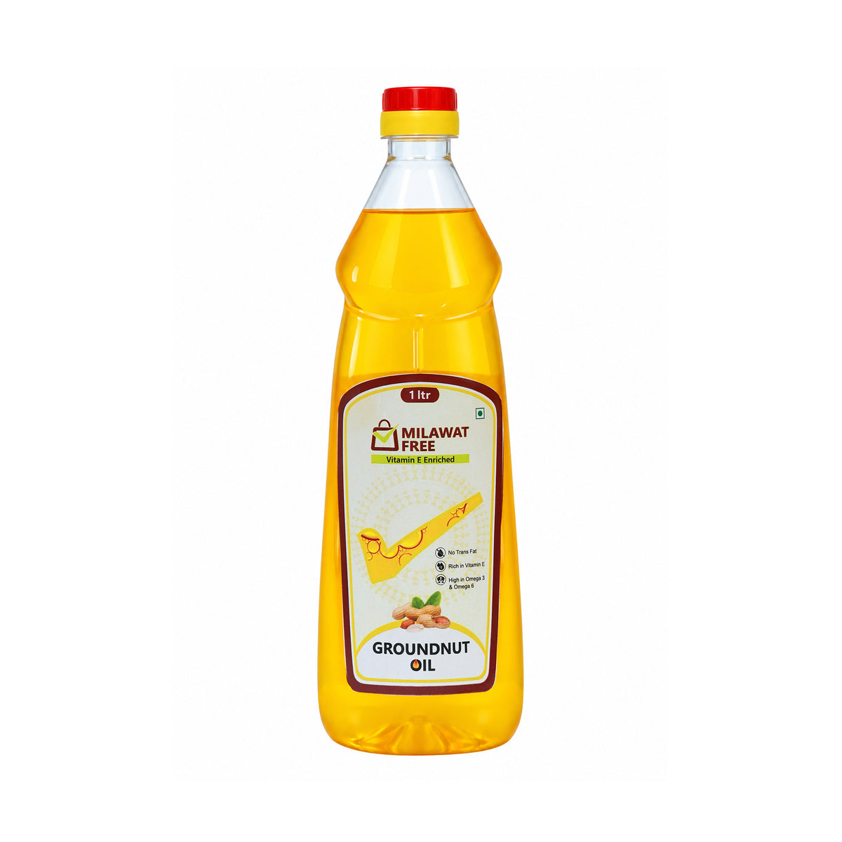 Milawat Free Groundnut Oil 1 Litre bottle front view