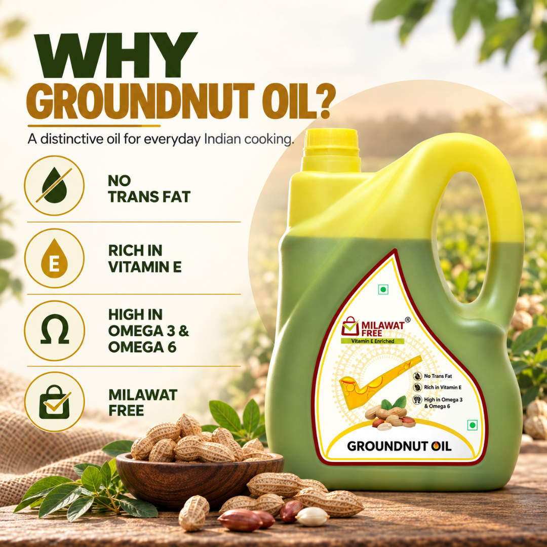 Milawat Free Groundnut Oil 5 Litre pack with vitamin E, omega 3 and omega 6