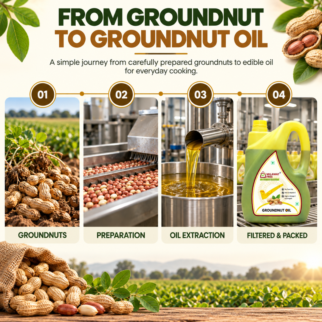 Milawat Free Groundnut Oil production process from groundnuts to filtered and packed oil