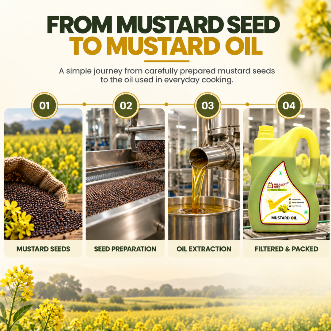 From mustard seeds to Milawat Free Mustard Oil 5 Litre