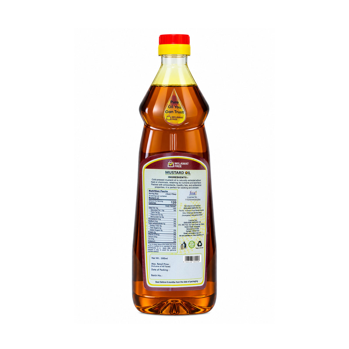 Milawat Free Mustard Oil 500 ML back