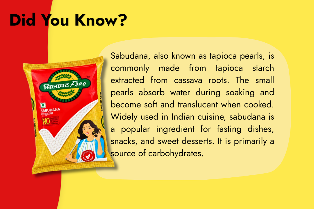 Milawat Free Sabudana made from tapioca starch, a versatile ingredient for Indian fasting dishes, snacks, and desserts.