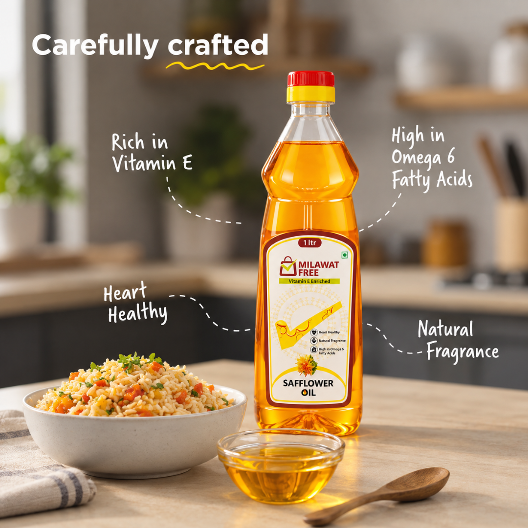 Milawat Free Safflower Oil 1 Litre with vitamin E, omega 6 fatty acids and natural fragrance