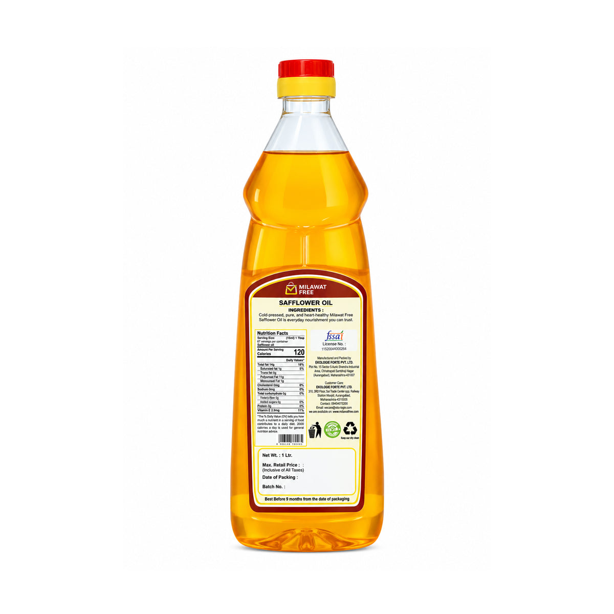 Milawat Free Safflower Oil 1 litre back