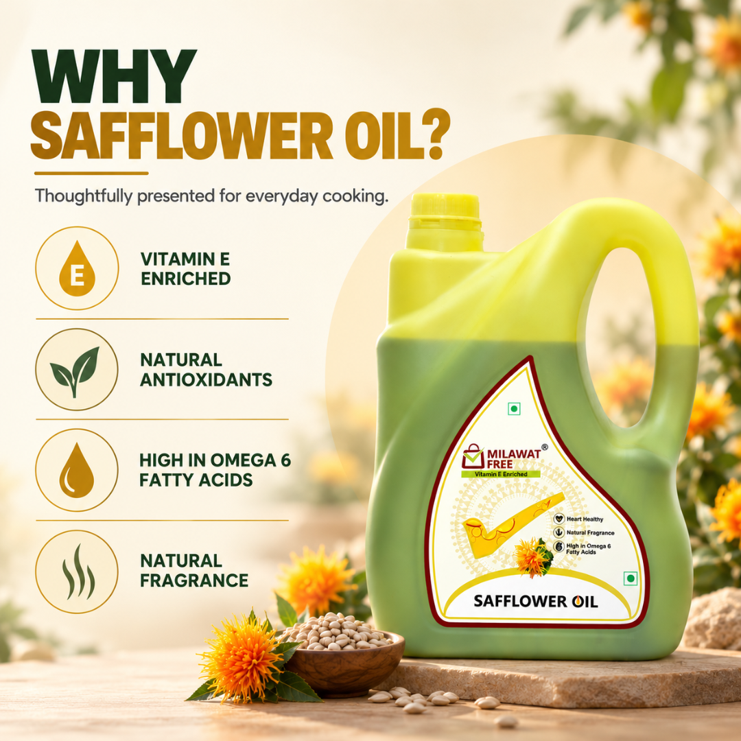 Milawat Free Safflower Oil production process from safflower seeds to filtered and packed oil