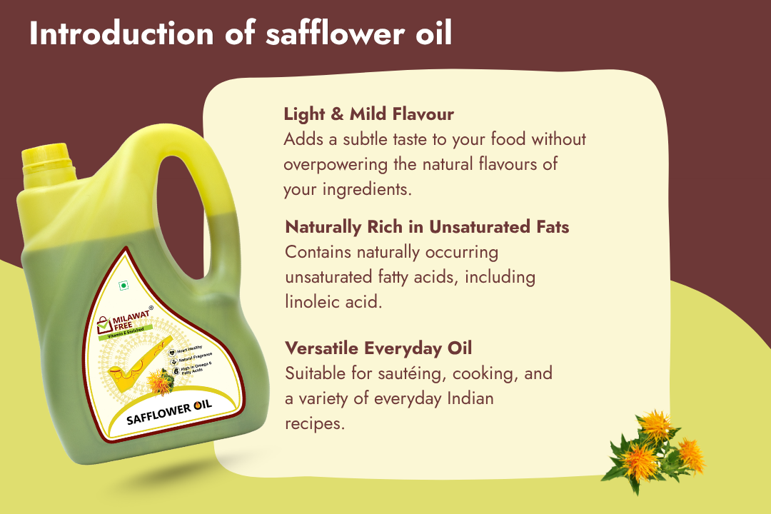 Milawat Free Safflower Oil with a light mild flavour and naturally occurring unsaturated fats