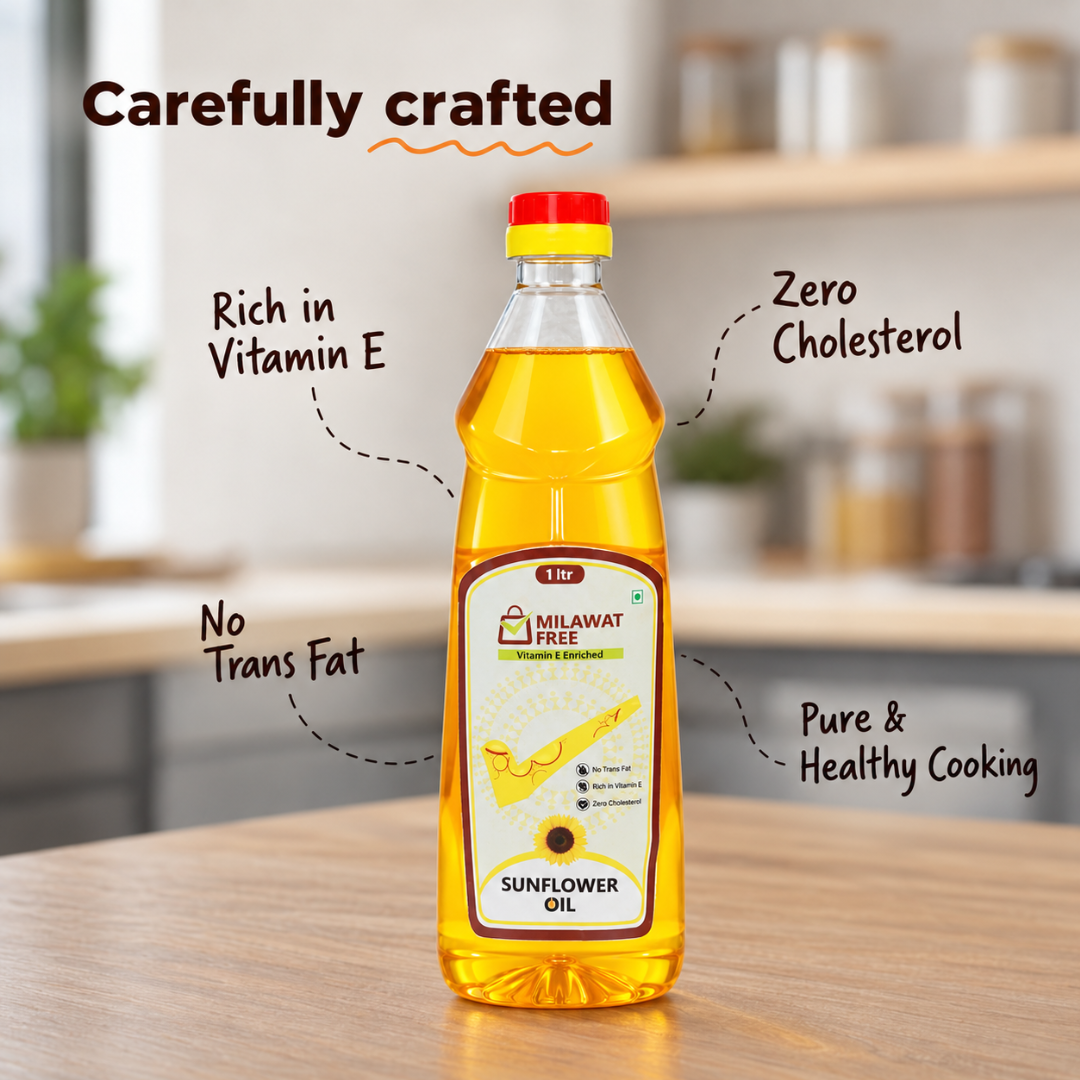 Milawat Free Sunflower Oil 1 Litre with vitamin E, zero cholesterol and no trans fat
