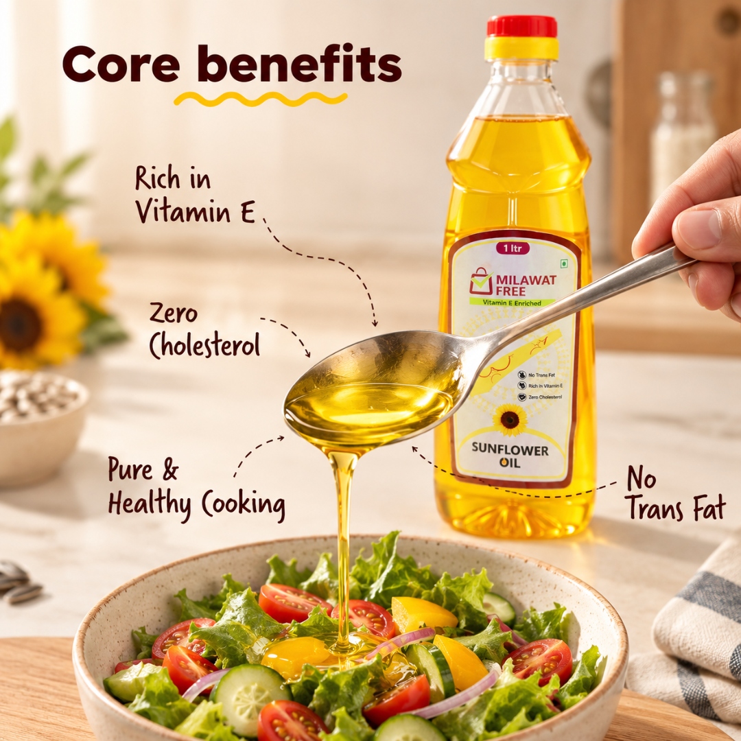 Milawat Free Sunflower Oil 1 Litre with vitamin E, zero cholesterol and no trans fat