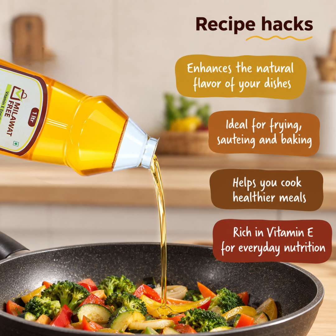 Milawat Free Sunflower Oil 1 Litre recipe uses for frying, sautéing and baking