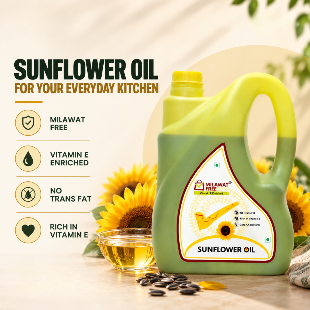 Milawat Free Sunflower Oil 5 Litre for everyday Indian cooking