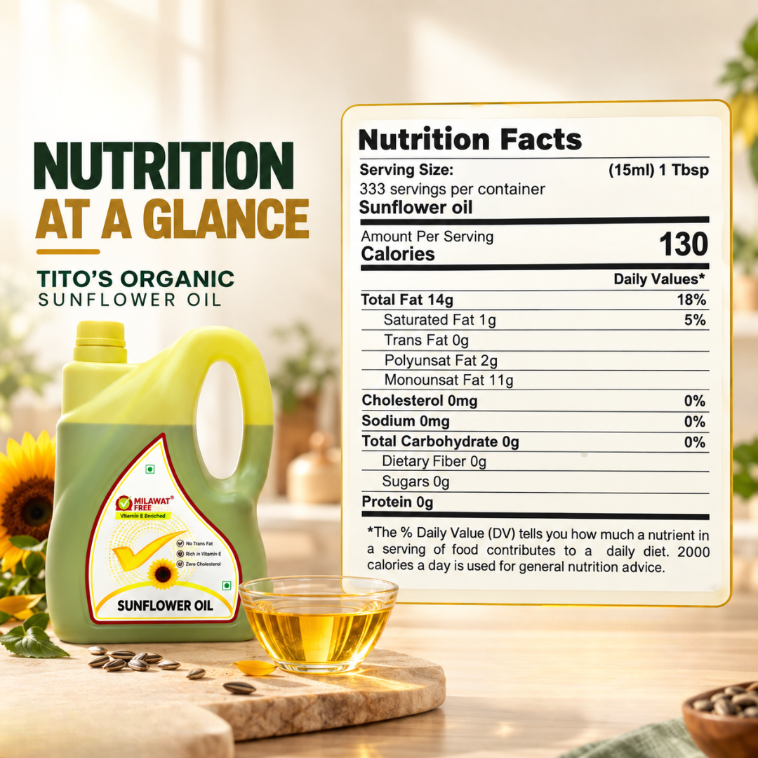 Milawat Free Sunflower Oil 5 Litre nutrition facts and nutritional information