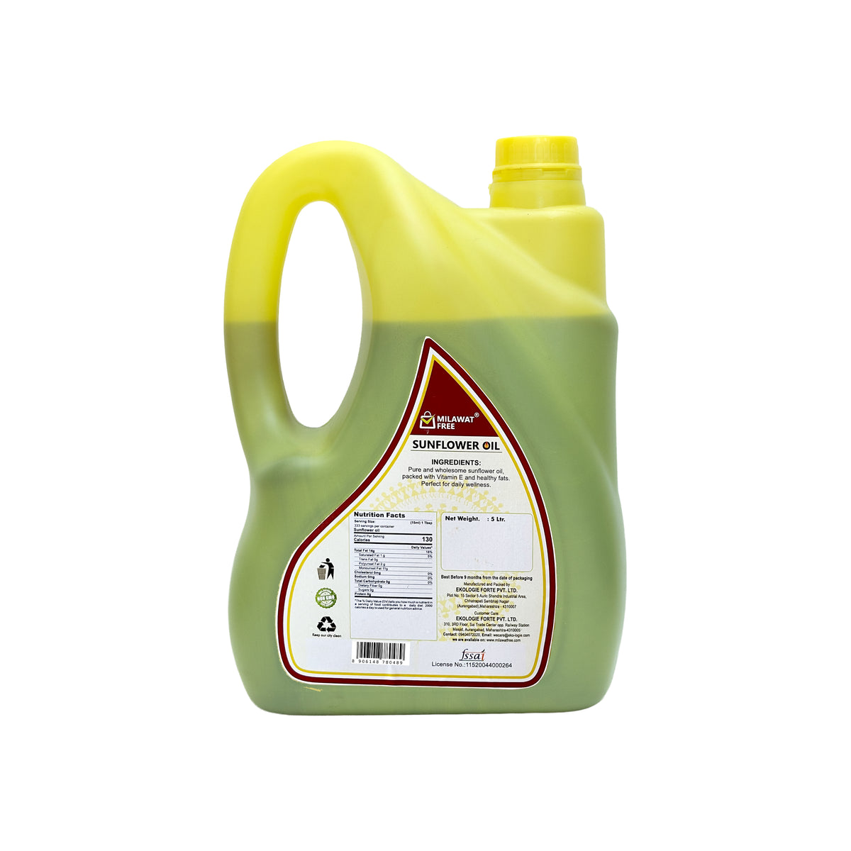 Milawat Free Sunflower Oil 5 litre back
