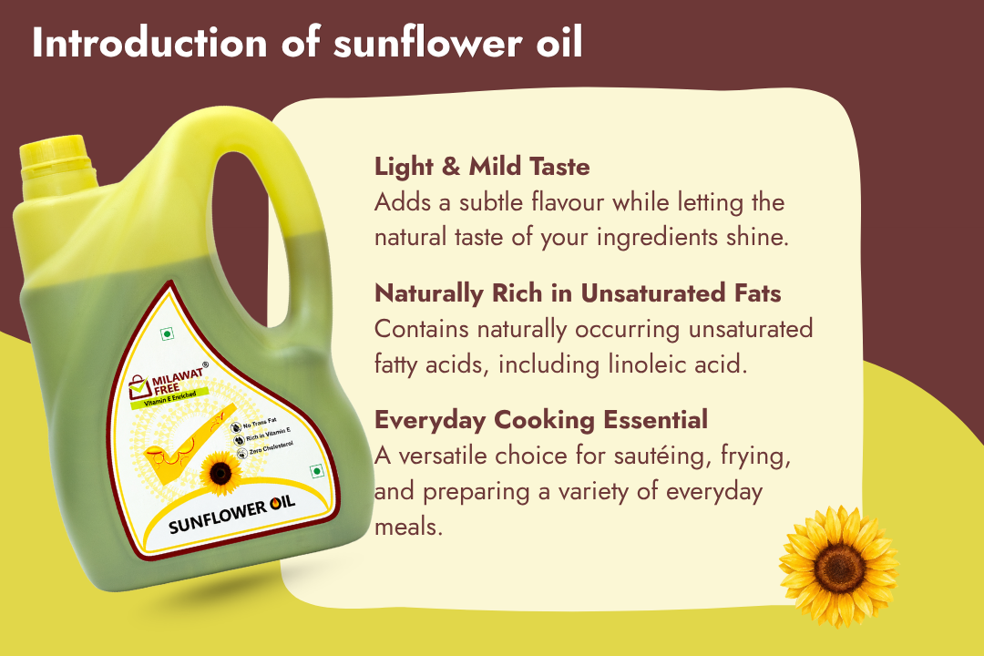 Milawat Free Sunflower Oil with a light mild taste and naturally occurring unsaturated fats