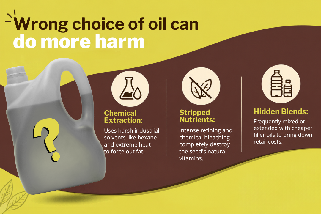 Sunflower oil comparison highlighting concerns related to chemical extraction, nutrient loss and hidden oil blends