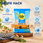 Tito’s Organic Ambemohar Rice recipe tips for fluffy pulao, including soaking, water ratio and resting after cooking