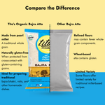 Comparison of Tito’s Organic Bajra Atta with other bajra flour, highlighting whole-grain characteristics, gluten-free suitability, and traditional cooking uses.