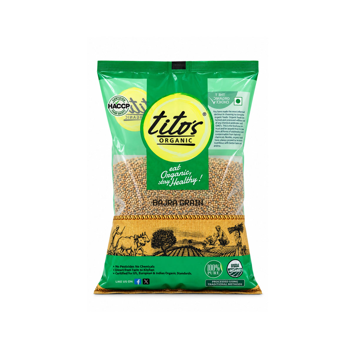Tito’s Organic Bajra Grain 1 kg pack of organic pearl millet.