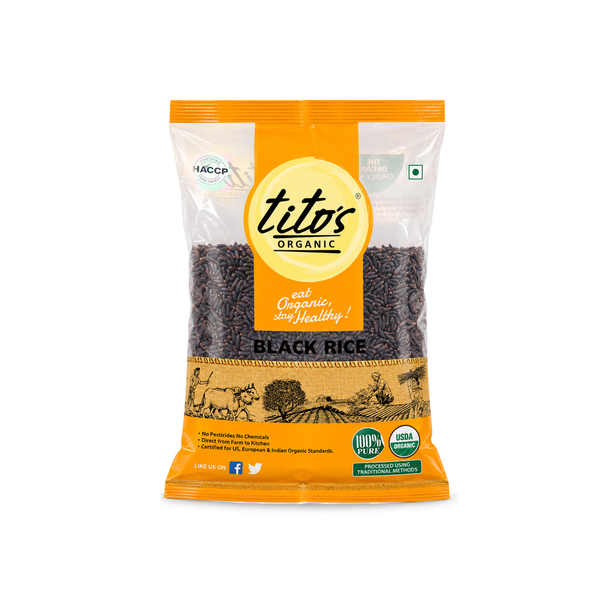 Tito’s Organic Black Rice 1 kg pack of organic black rice.