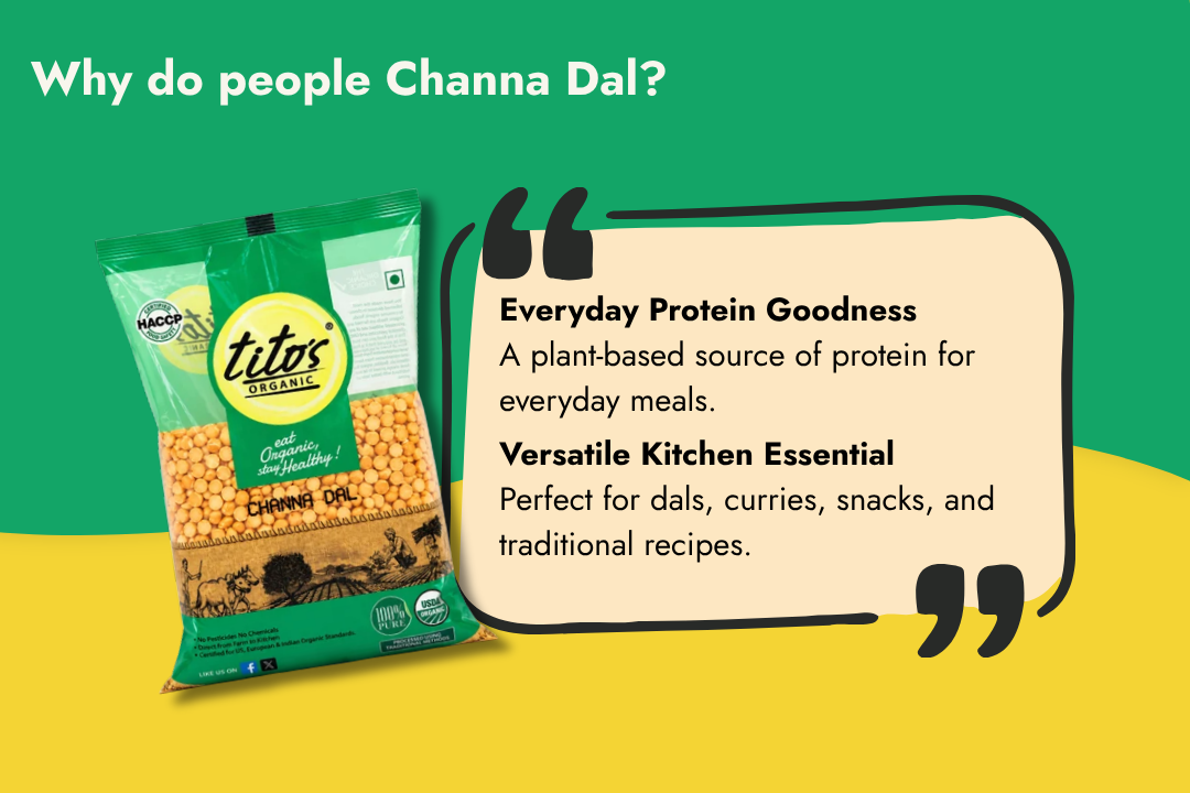 Tito’s Organic Chana Dal highlighting plant-based protein and versatile use in everyday Indian meals