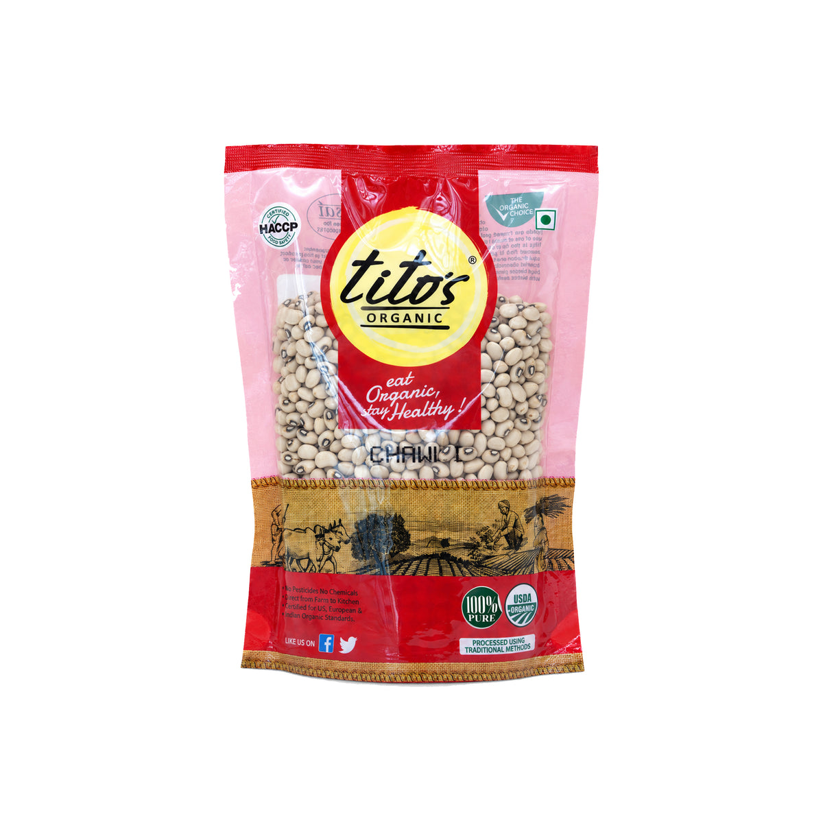 Tito’s Organic Chawali 500 g pack of organic cowpea black-eyed peas available on Milawat Free.

