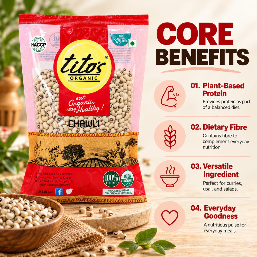 Tito’s Organic Chawli highlighting plant-based protein, dietary fibre and versatile cooking uses