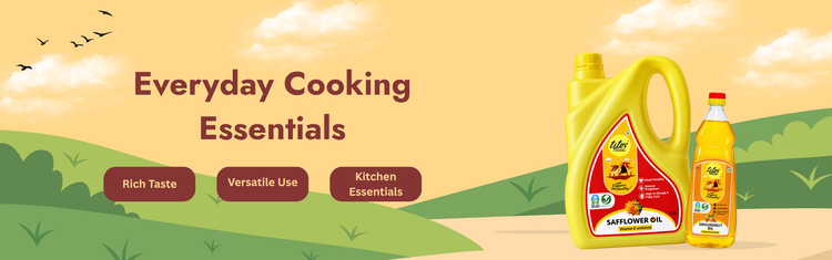 Tito’s Organic cooking oil banner featuring safflower oil and groundnut oil for everyday cooking and versatile kitchen use.