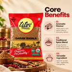 Tito’s Organic Garam Masala showcasing aromatic flavour, traditional spice blend characteristics, and versatile culinary uses.