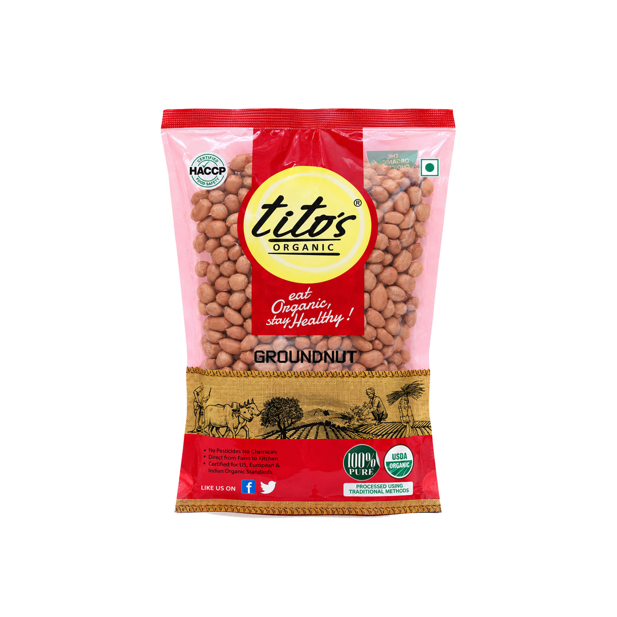 Tito’s Organic Groundnut 500 g pack, organic peanuts with 100% Pure and USDA Organic markings | Milawat Free