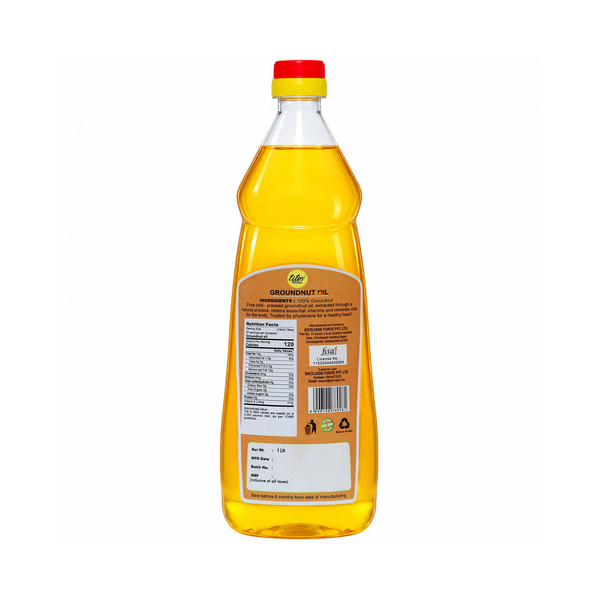 Tito's Organic Groundnut Oil 1 Litre - Back