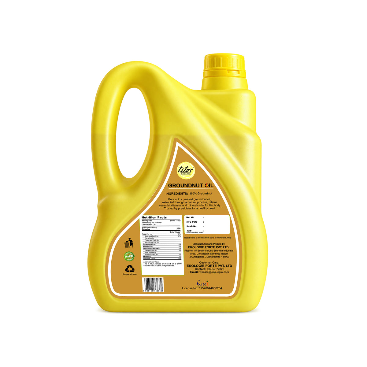 Tito's Organic Groundnut Oil 5 Litre - Back