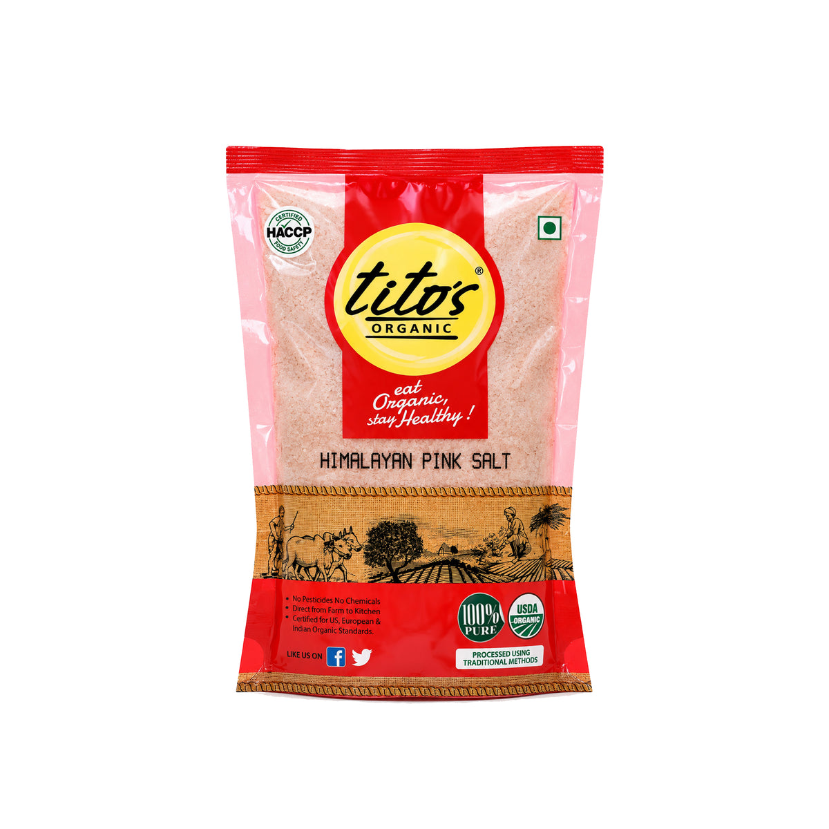 Tito’s Organic Himalayan Pink Salt pack with natural pink salt available on Milawat Free