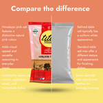 Comparison of Tito’s Organic Himalayan Pink Salt and regular table salt, highlighting differences in colour, appearance, and everyday culinary uses.