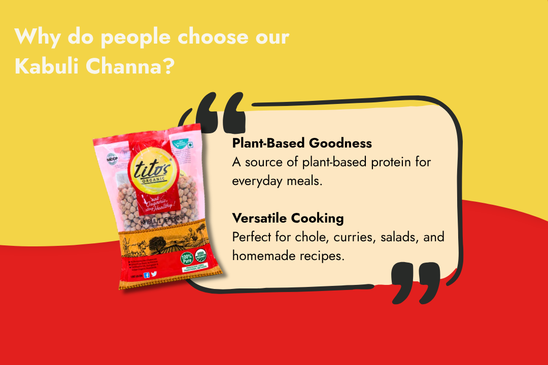 Tito’s Organic Kabuli Channa showcasing plant-based protein and versatile uses in chole, curries and salads