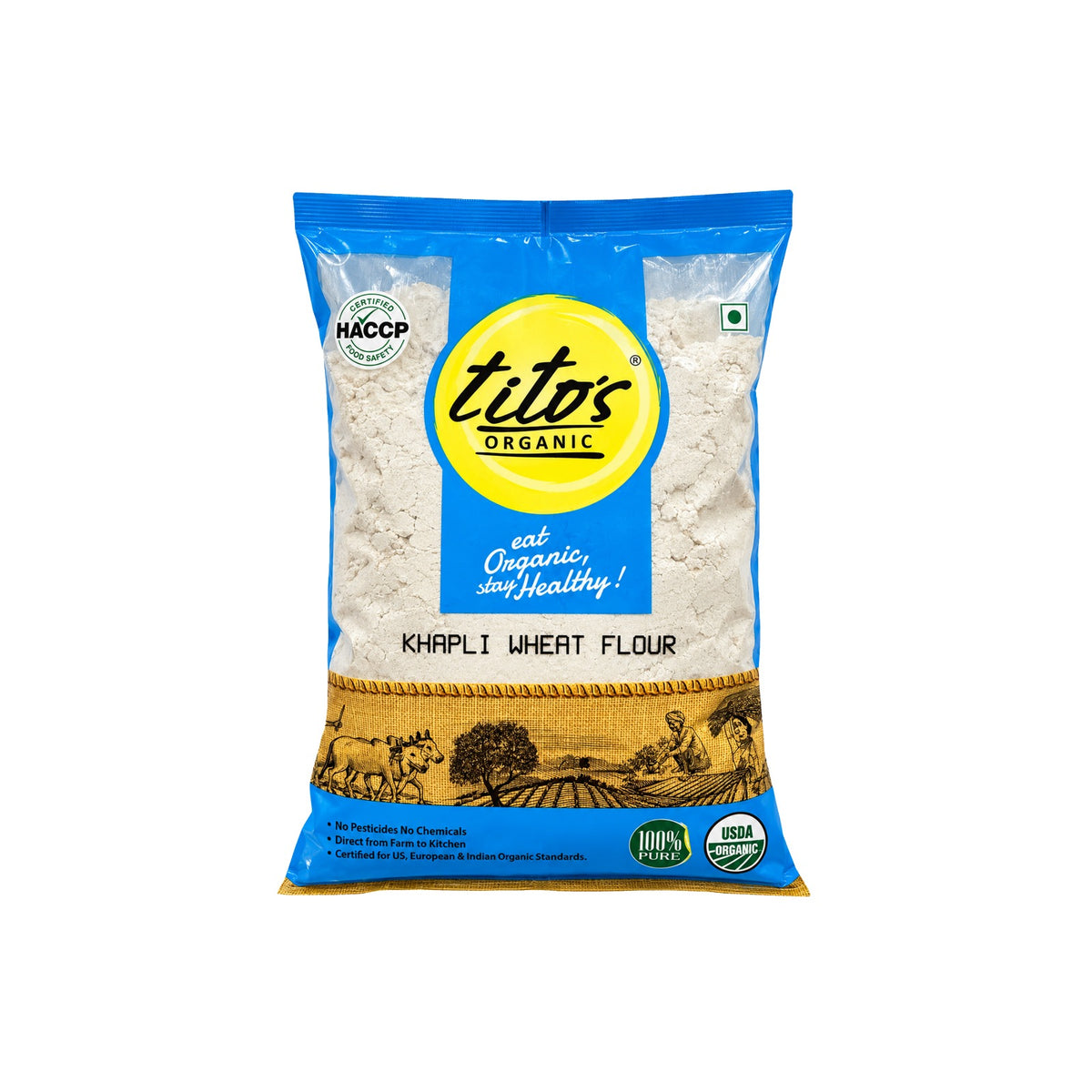 Tito's Organic Khapli Wheat Atta 1kg front pack
