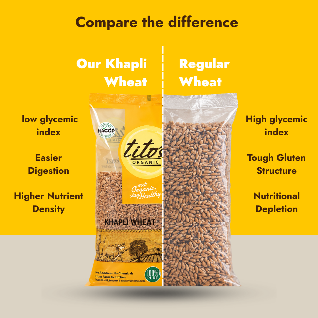 Titos Organic Khapli Wheat vs regular wheat comparison