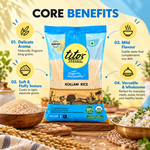 Tito’s Organic Kollam Rice showcasing its delicate aroma, soft fluffy texture, mild flavour and versatility for everyday meals