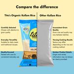 Comparison of Tito’s Organic Kollam Rice highlighting carefully selected grains, everyday versatility and quality-focused packaging