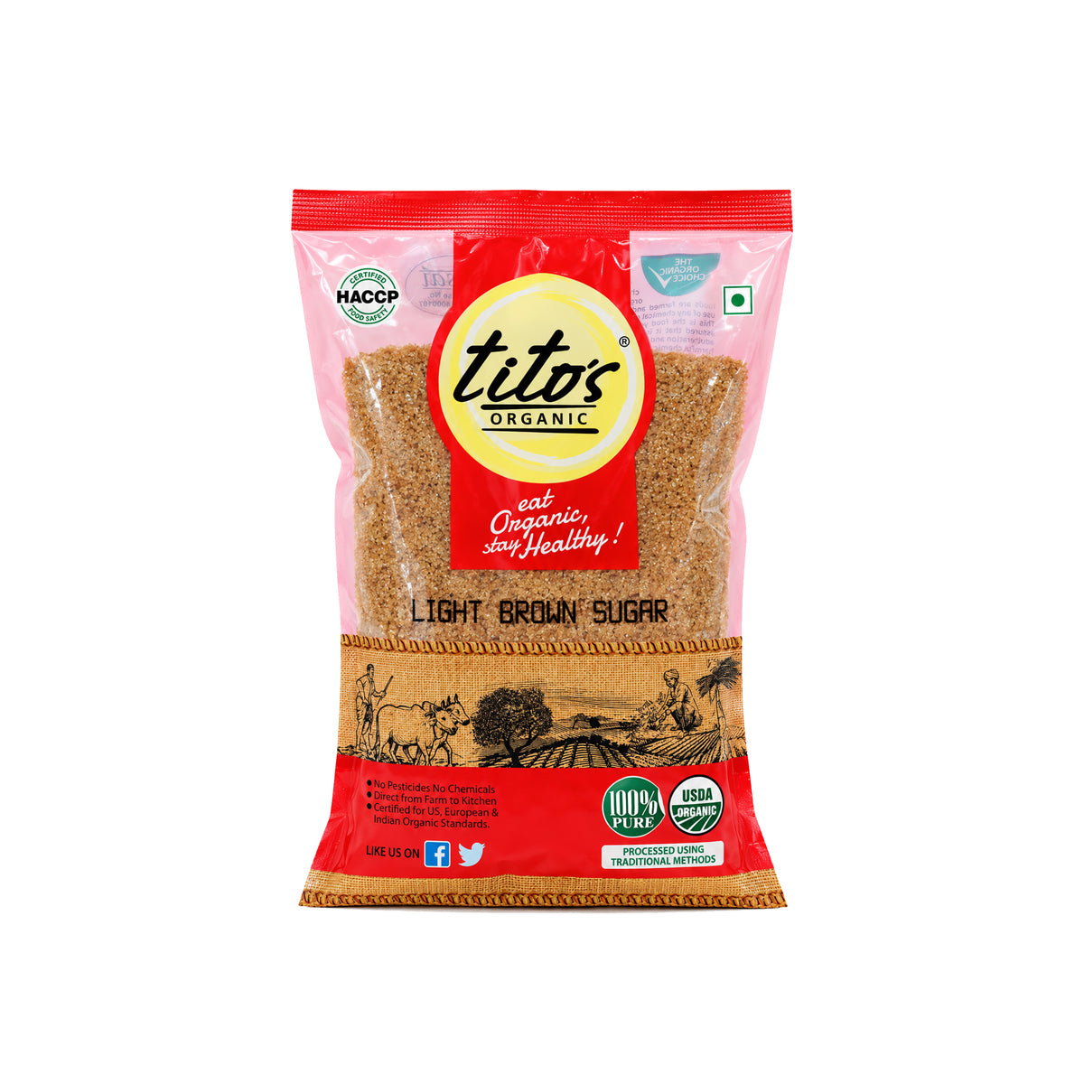 Tito’s Organic Light Brown Sugar 500 g pack, organic brown sugar for baking, beverages and everyday cooking, available on Milawat Free.