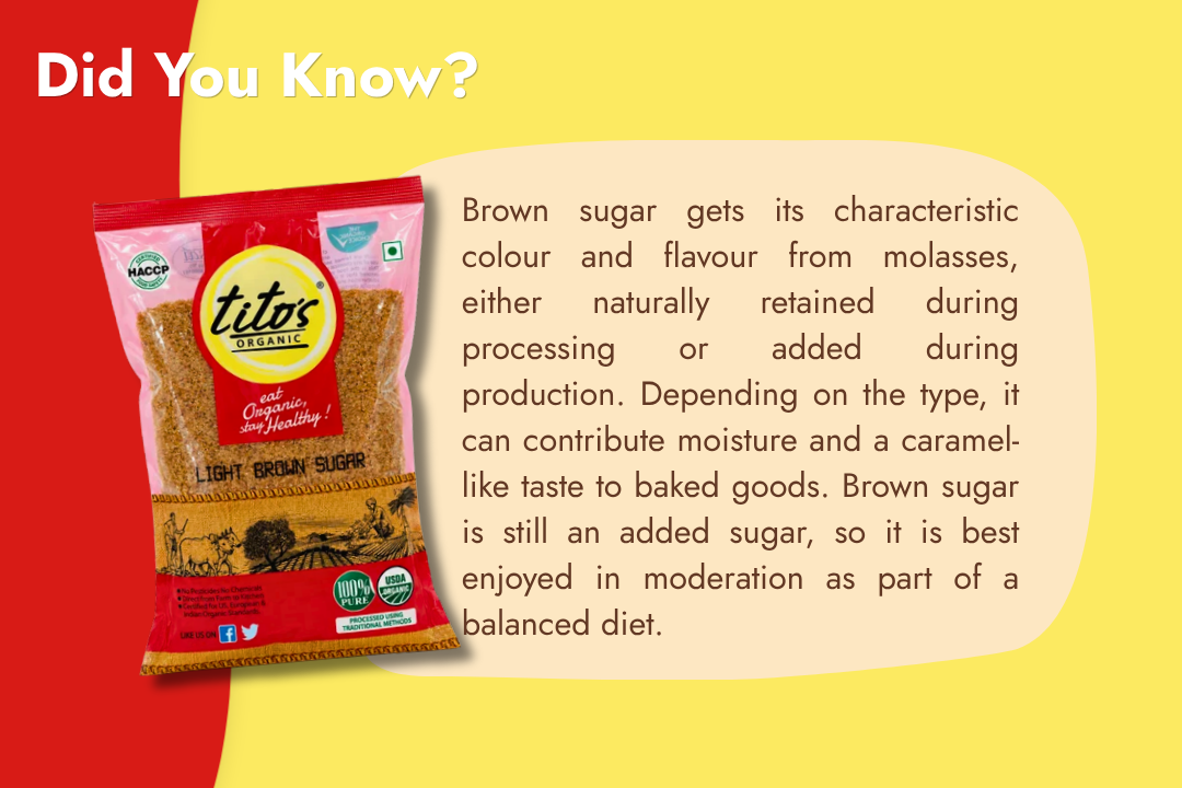 Tito’s Organic Light Brown Sugar facts explaining its characteristic colour, molasses flavour, and uses in baking