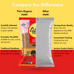 Comparison of Tito’s Organic Matki with other Matki products based on grain quality, cooking versatility and product information