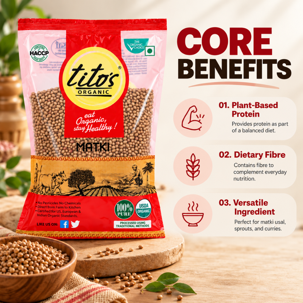 Tito’s Organic Matki highlighting plant-based protein, dietary fibre and versatility in everyday cooking