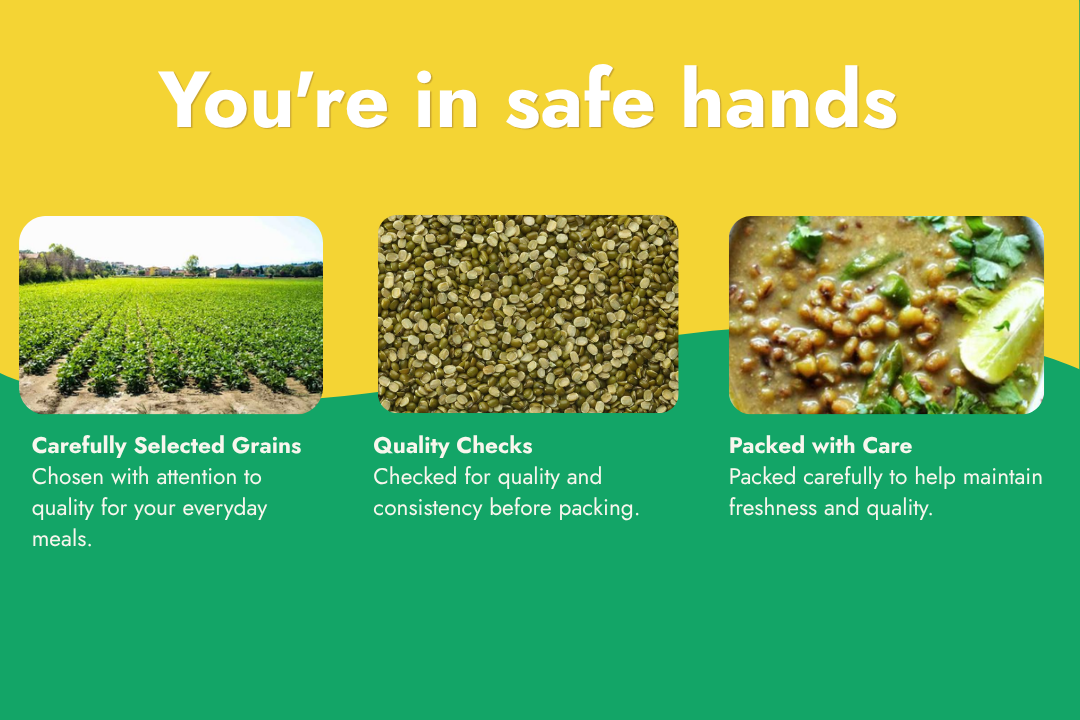 Tito’s Organic Mung Chilka Dal with selected grains, quality checks and careful packaging