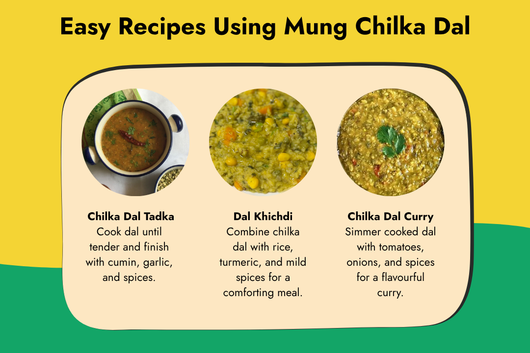 Mung Chilka Dal recipes featuring dal tadka, dal khichdi and chilka dal curry
