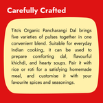 Tito’s Organic Pancharangi Dal, a convenient blend of five pulse varieties for preparing dal, khichdi, soups, and everyday Indian meals.