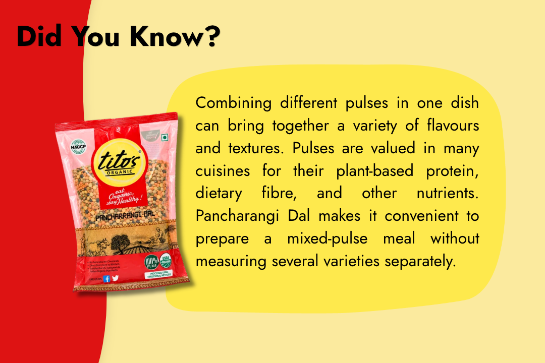 Tito’s Organic Pancharangi Dal featuring five pulse varieties that bring diverse flavours and textures to everyday cooking.