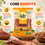 Tito’s Organic Red Rice core benefits including naturally rich colour, earthy flavour and versatile cooking